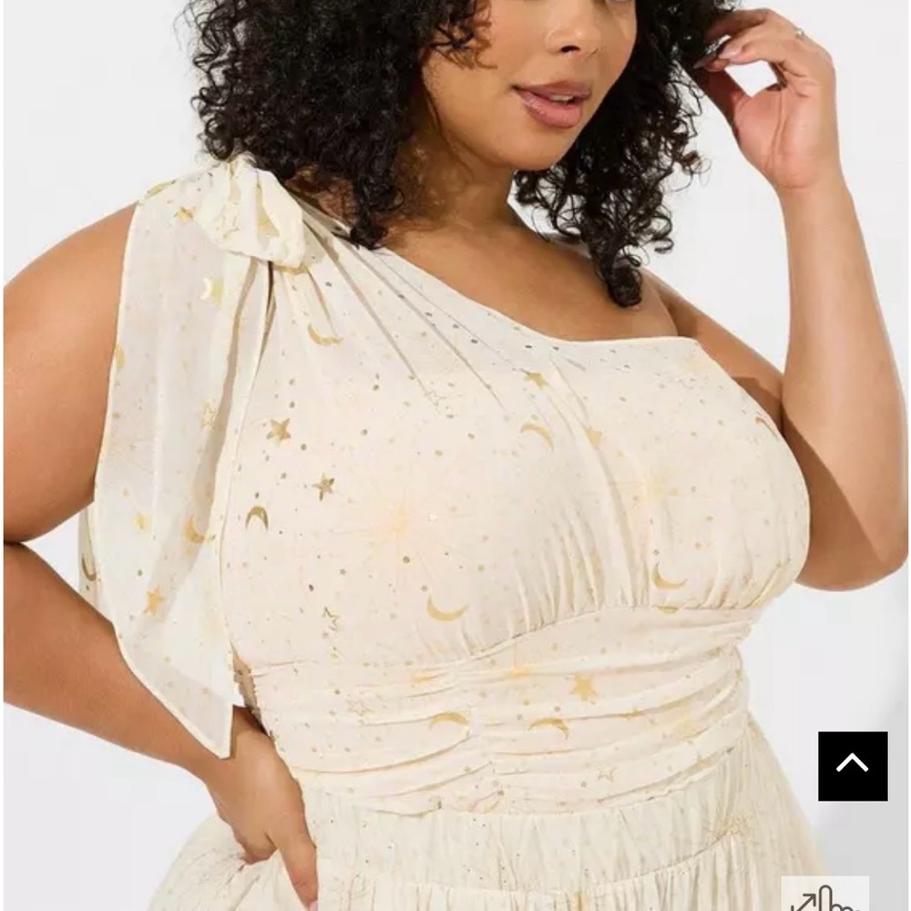 Torrid One-Shoulder Dress with Gold Accents